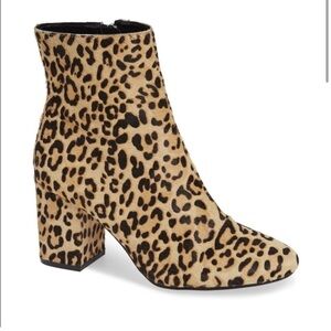 Halogen Alexa leopard print calf hair ankle booties side zip almond toe 7 seven